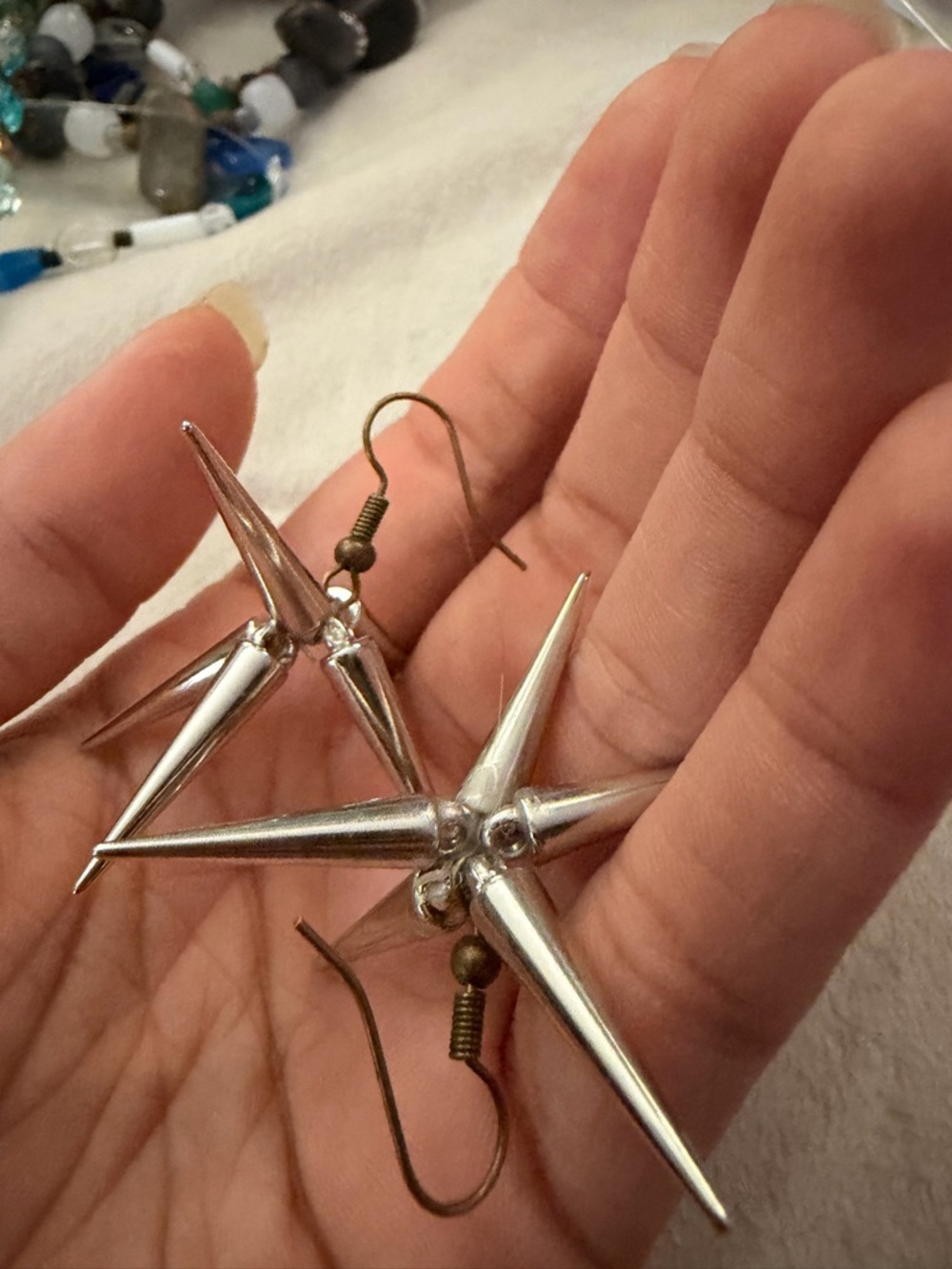 Silver Spiked Star Drop Earrings